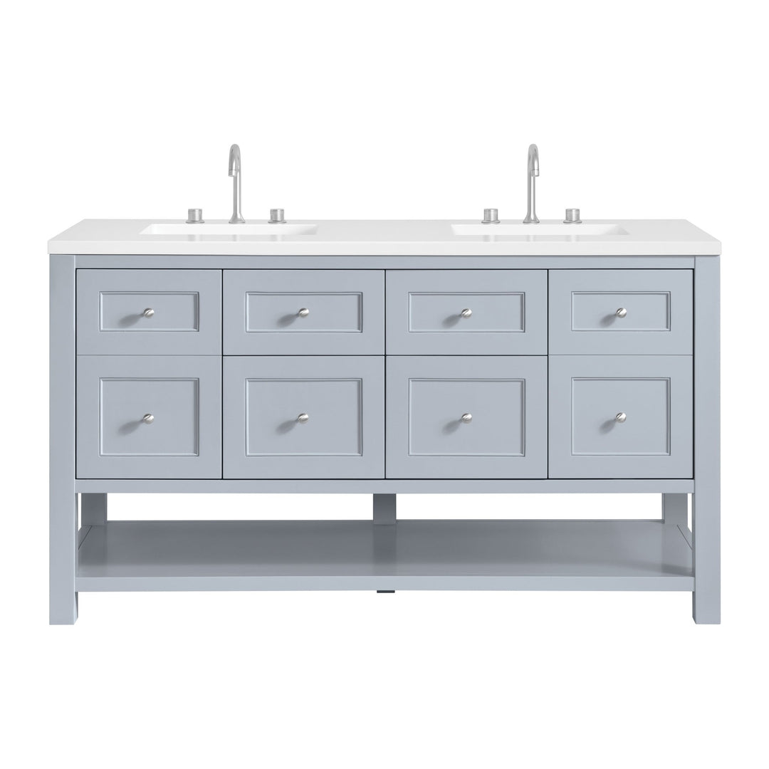 Breckenridge 60" Double Vanity, Serenity Blue, w/ 3 CM White Zeus Quartz Top