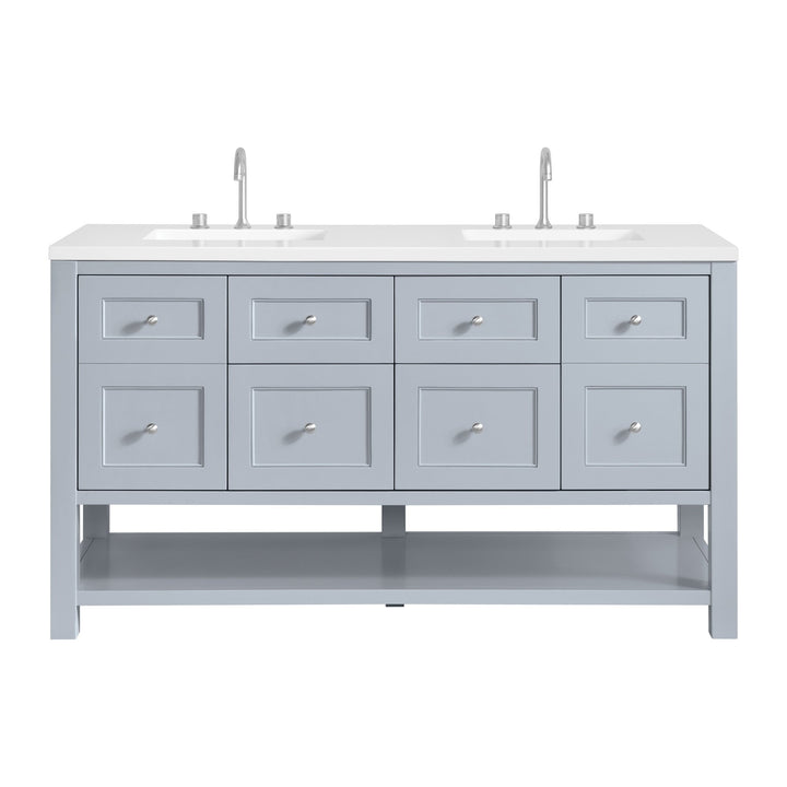 Breckenridge 60" Double Vanity, Serenity Blue, w/ 3 CM White Zeus Quartz Top