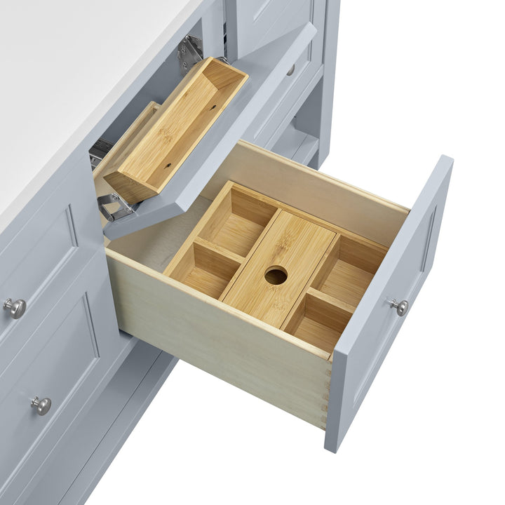 Breckenridge 60" Double Vanity, Serenity Blue, w/ Single Hole 3 CM White Zeus Quartz Top & Backsplash