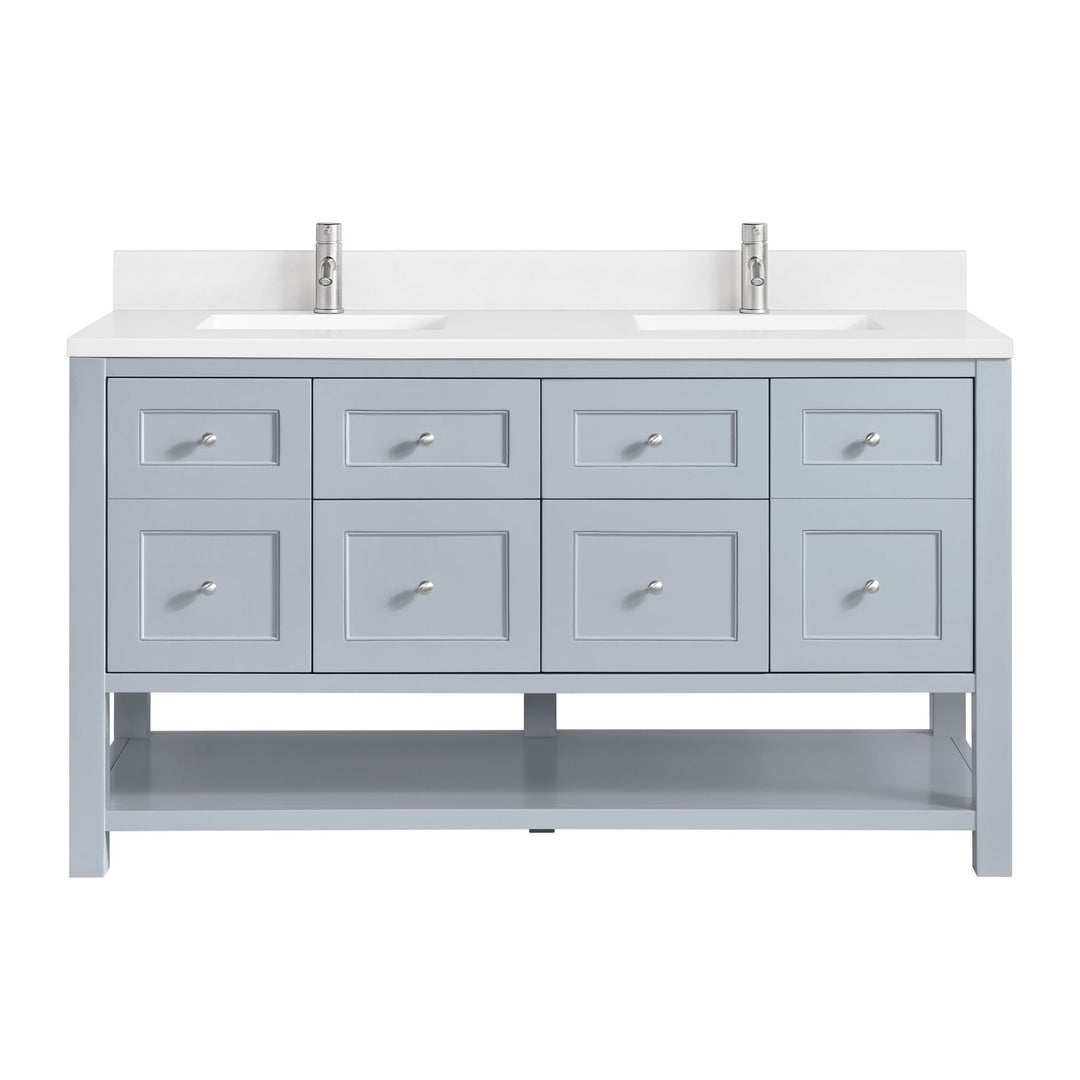 Breckenridge 60" Double Vanity, Serenity Blue, w/ Single Hole 3 CM White Zeus Quartz Top & Backsplash