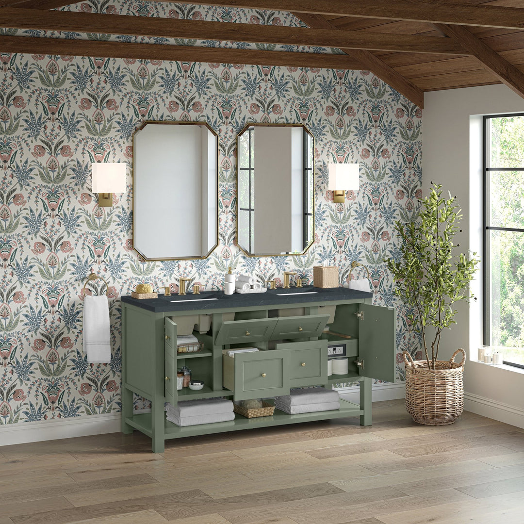 Breckenridge 60" Double Vanity, Smokey Celadon, w/ 3 CM Charcoal Soapstone Quartz Top
