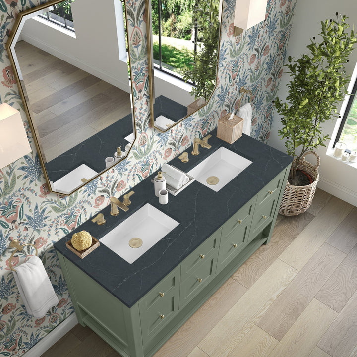 Breckenridge 60" Double Vanity, Smokey Celadon, w/ 3 CM Charcoal Soapstone Quartz Top