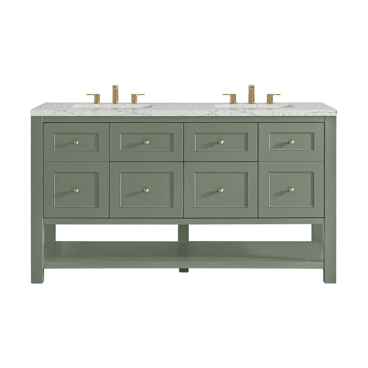 Breckenridge 60" Double Vanity, Smokey Celadon, w/ 3 CM Eternal Jasmine Pearl Quartz Top