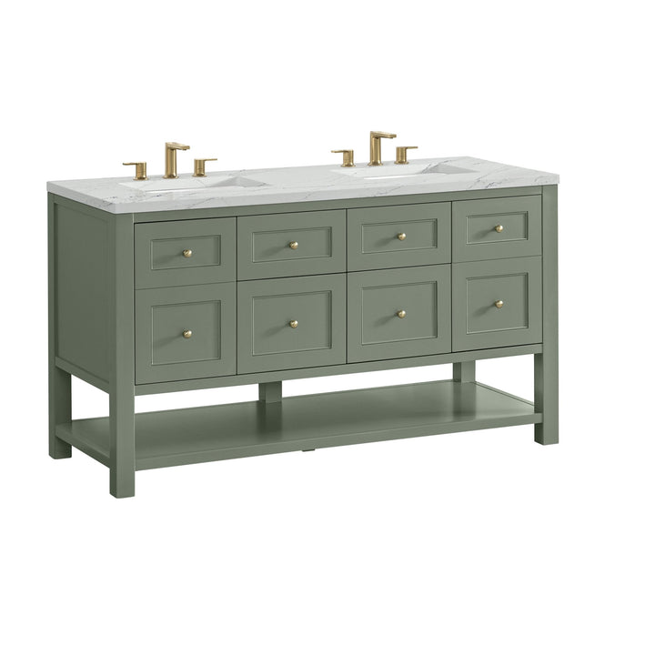 Breckenridge 60" Double Vanity, Smokey Celadon, w/ 3 CM Ethereal Noctis Quartz Top