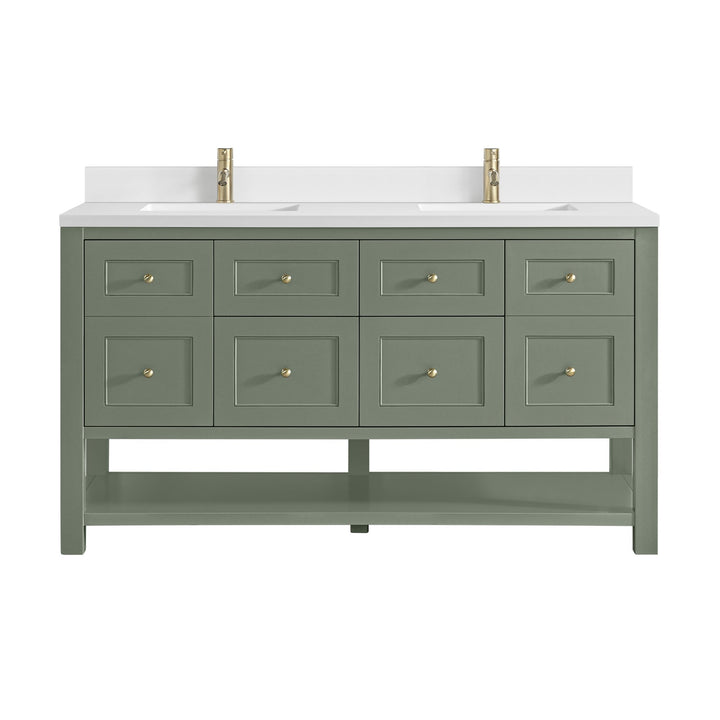 Breckenridge 60" Double Vanity, Smokey Celadon, w/ Single Hole 3 CM White Zeus Quartz Top & Backsplash