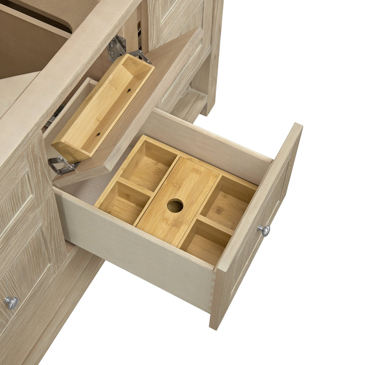 Breckenridge 60" Double Vanity, Whitewashed Oak, w/ 3 CM Arctic Fall Solid Surface Top