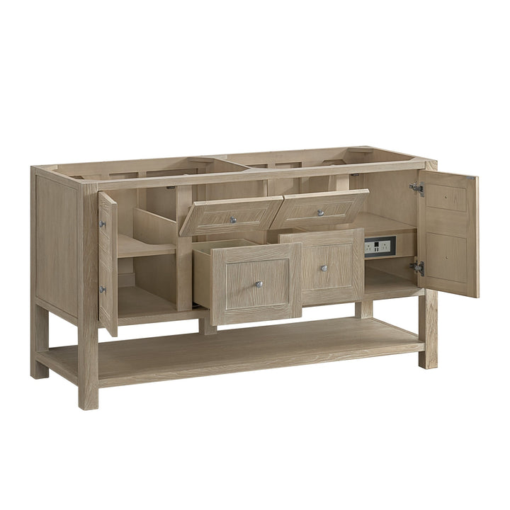 Breckenridge 60" Double Vanity, Whitewashed Oak, w/ 3 CM Arctic Fall Solid Surface Top