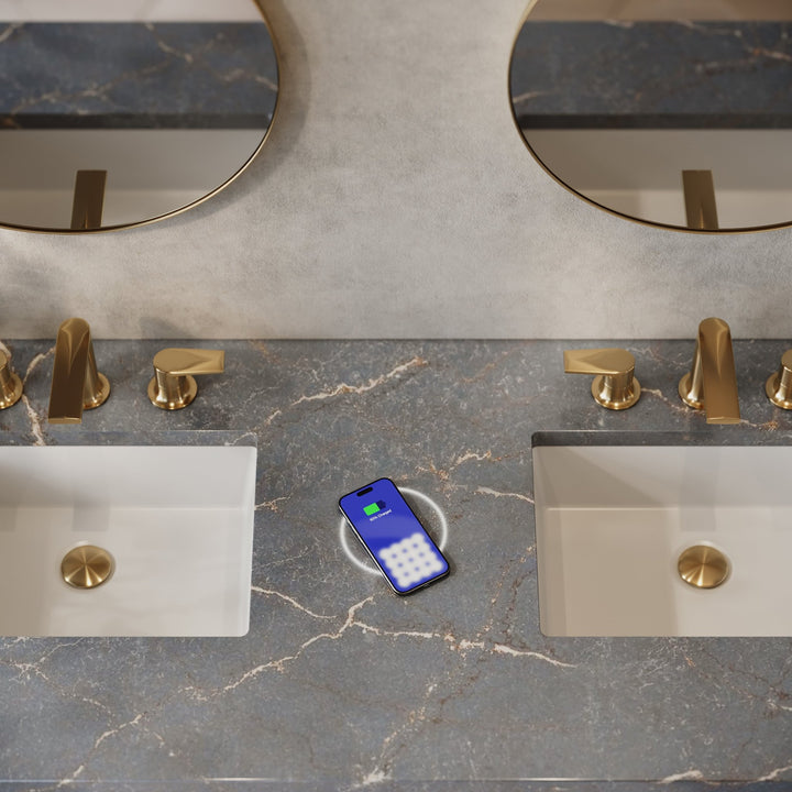 Breckenridge 60" Double Vanity, Whitewashed Oak w/ 3 CM Parisien Bleu Top w/FreePower Wireless Charger