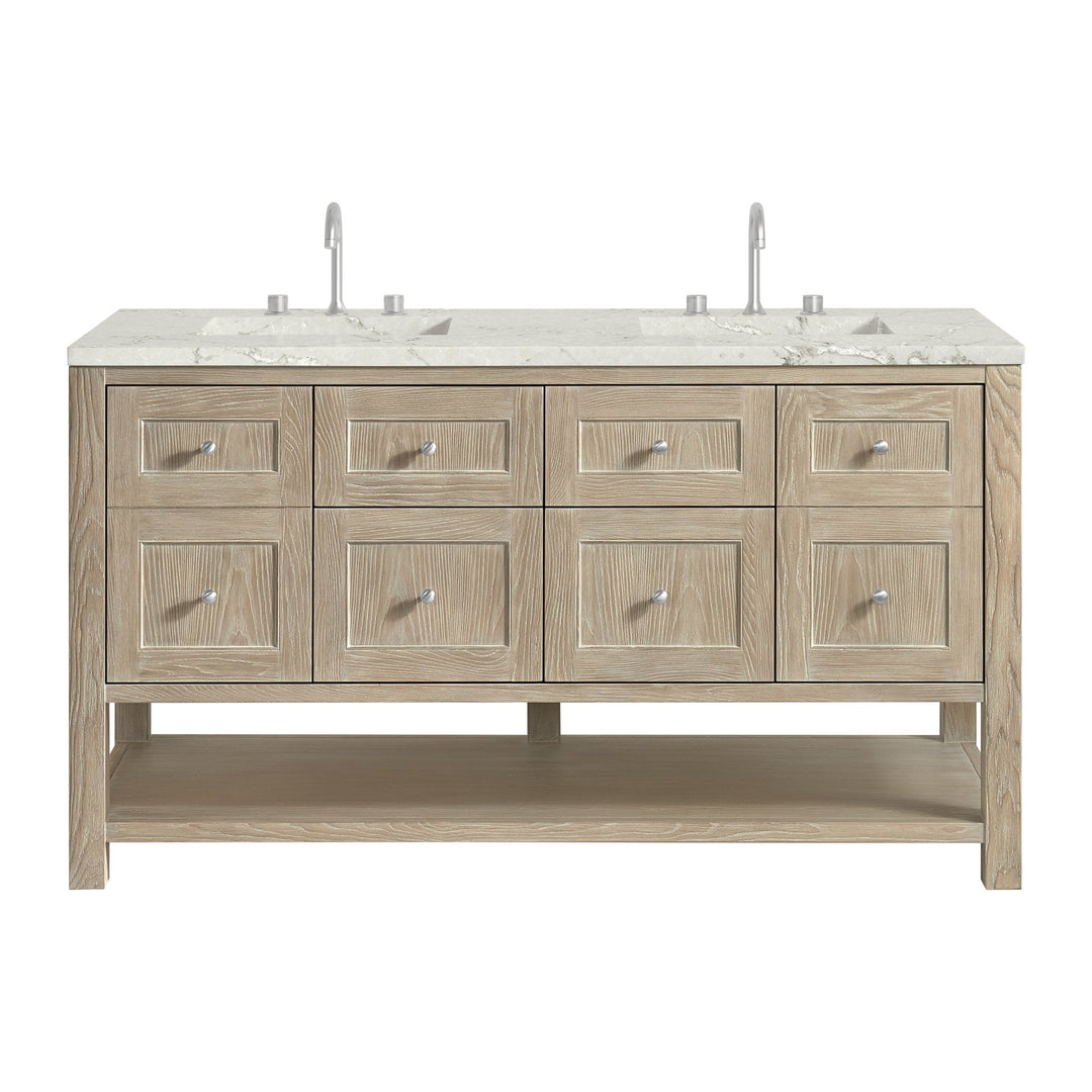 Breckenridge 60" Double Vanity, Whitewashed Oak, w/ 3 CM Victorian Silver Quartz Top