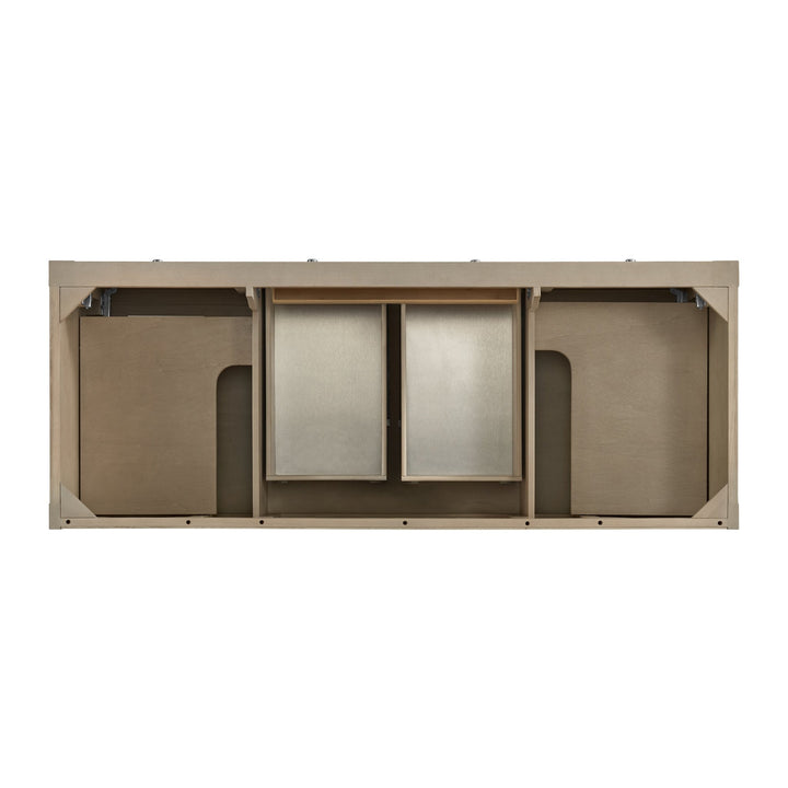 Breckenridge 60" Double Vanity, Whitewashed Oak, w/ 3 CM Victorian Silver Quartz Top w/FreePower Wireless Charger