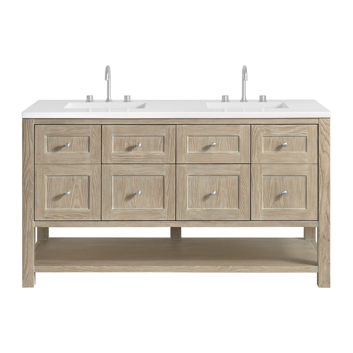 Breckenridge 60" Double Vanity, Whitewashed Oak, w/ 3 CM White Zeus Quartz Top