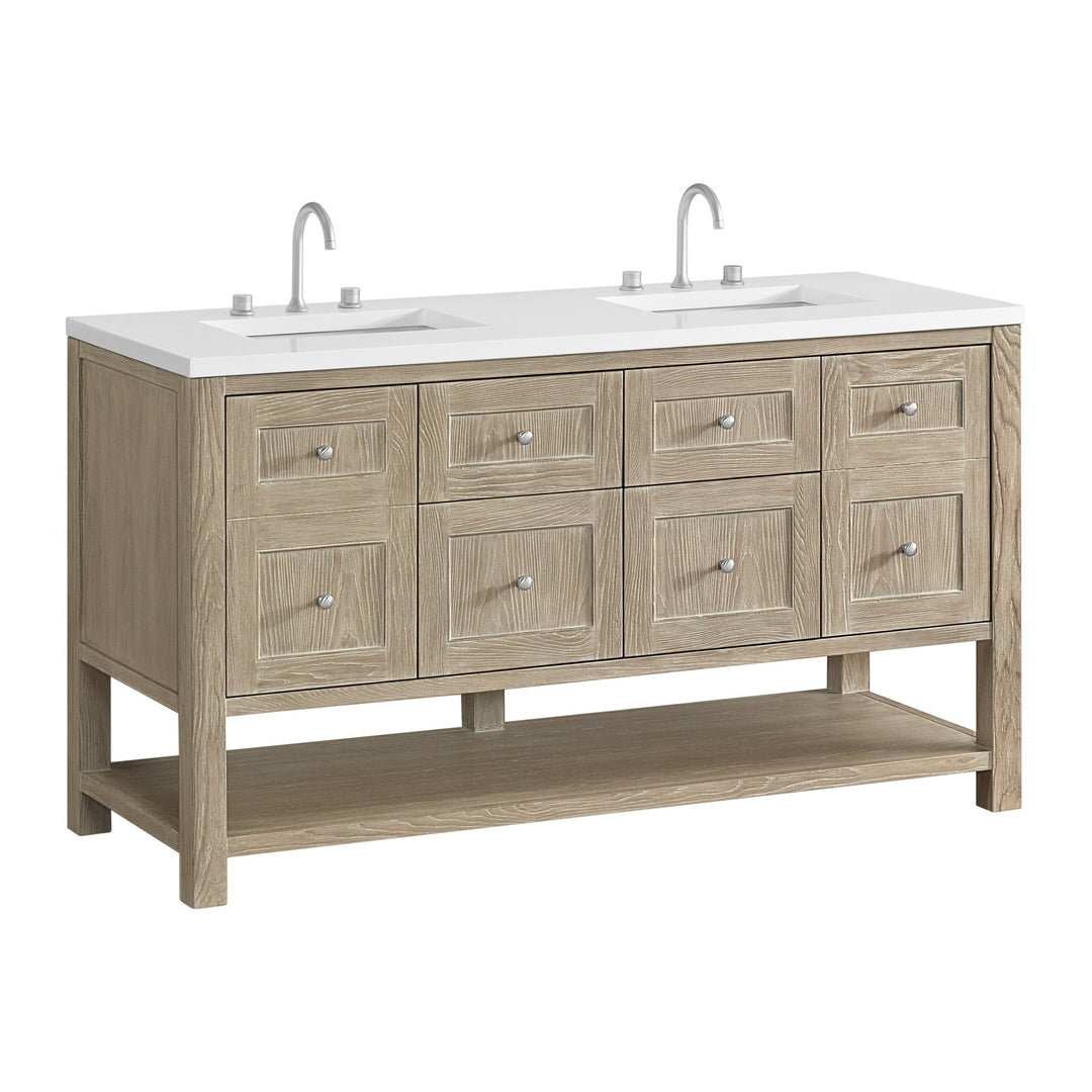 Breckenridge 60" Double Vanity, Whitewashed Oak, w/ 3 CM White Zeus Quartz Top