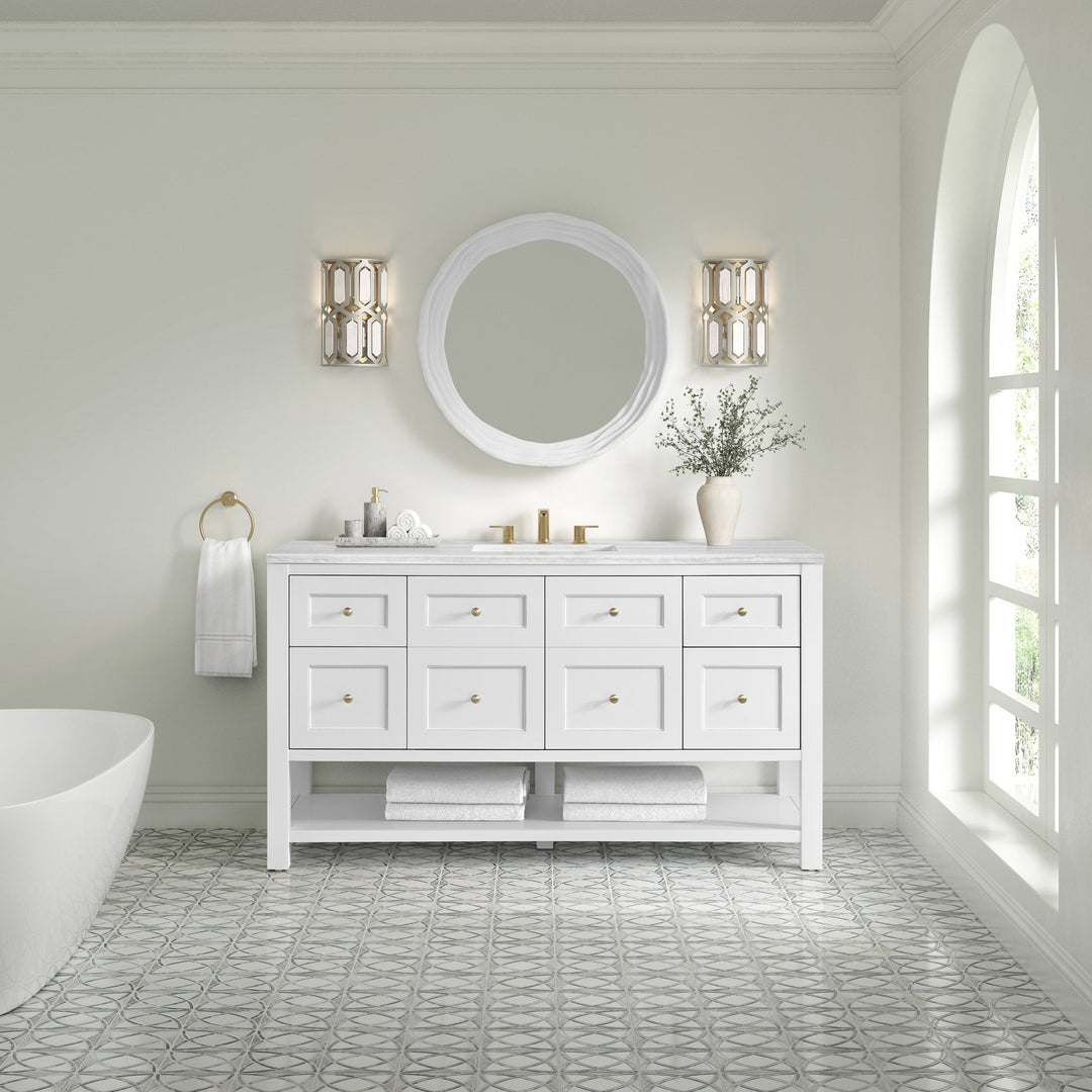 Breckenridge 60" Single Vanity, Bright White, w/ 3 CM Arctic Fall Solid Surface Top