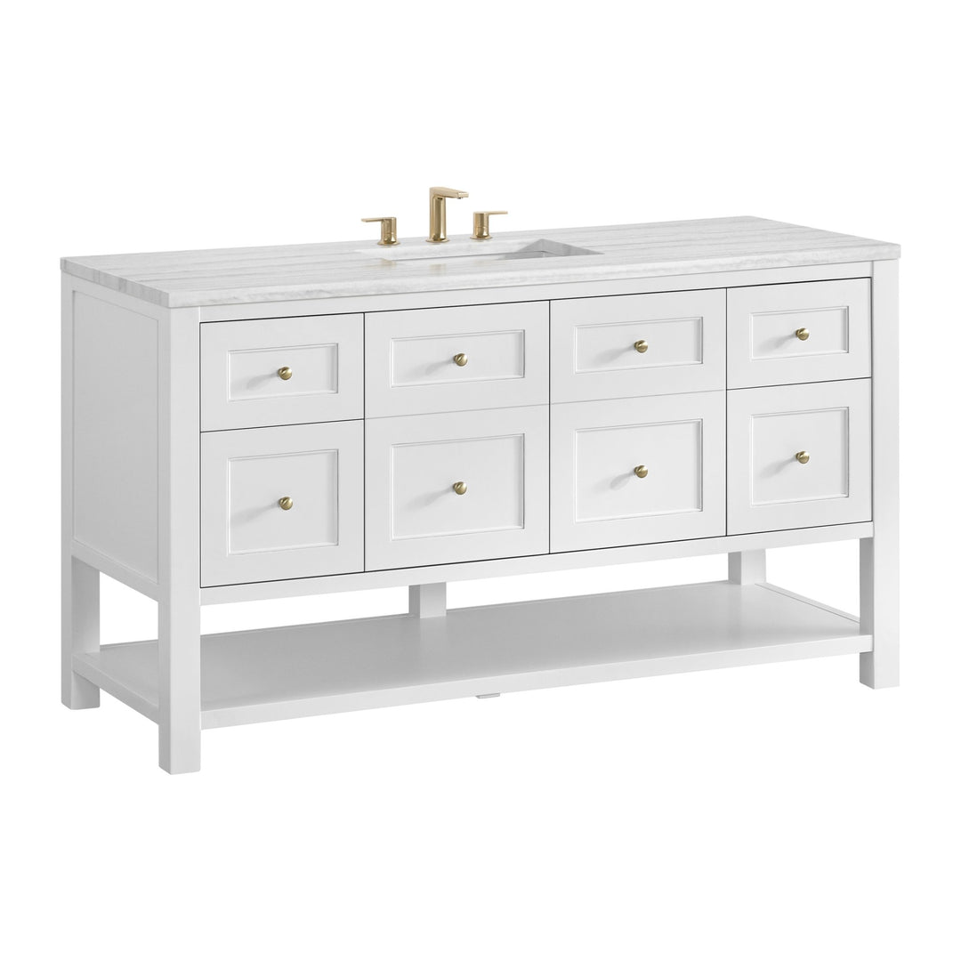 Breckenridge 60" Single Vanity, Bright White, w/ 3 CM Arctic Fall Solid Surface Top
