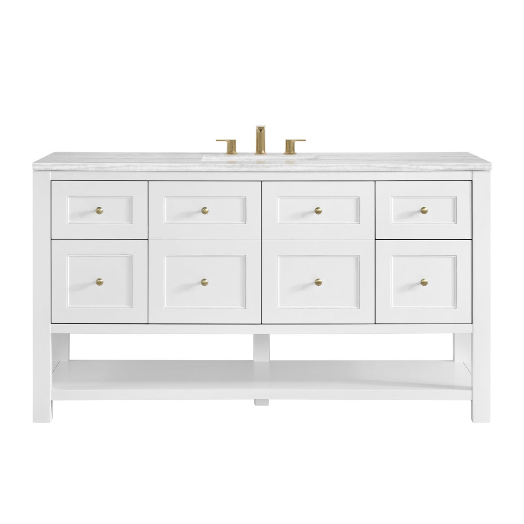 Breckenridge 60" Single Vanity, Bright White, w/ 3 CM Arctic Fall Solid Surface Top
