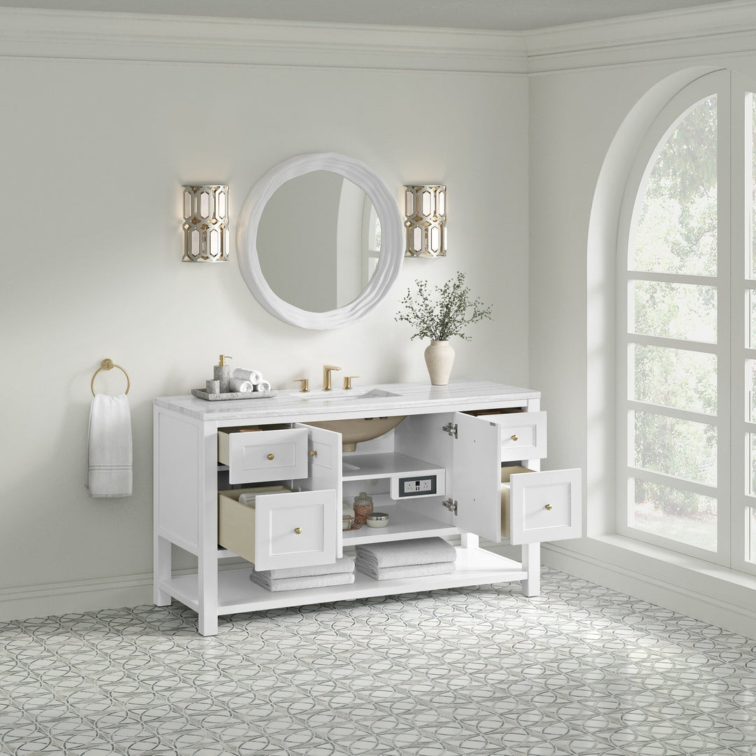 Breckenridge 60" Single Vanity, Bright White, w/ 3 CM Arctic Fall Solid Surface Top