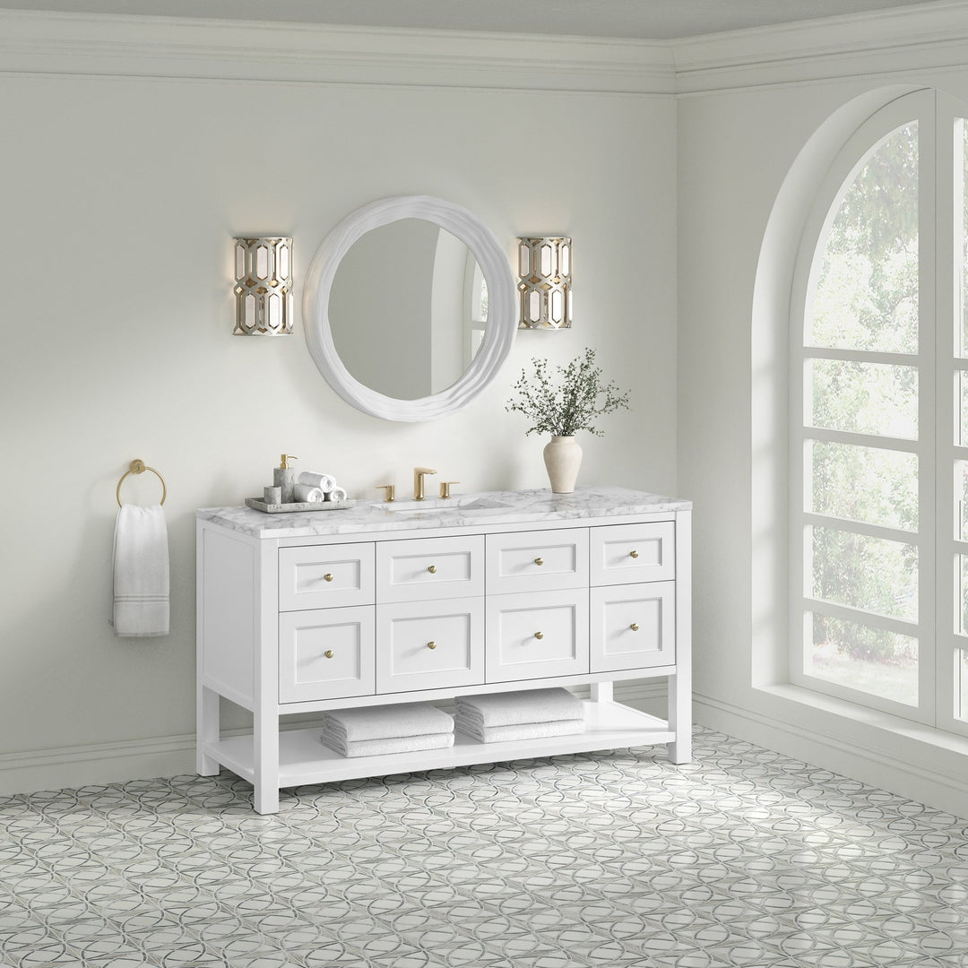 Breckenridge 60" Single Vanity, Bright White, w/ 3 CM Carrara Marble Top