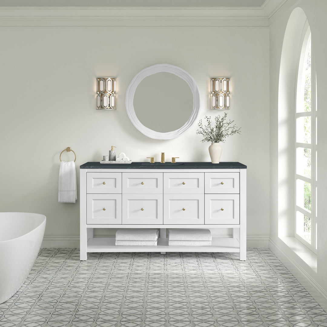 Breckenridge 60" Single Vanity, Bright White, w/ 3 CM Charcoal Soapstone Quartz Top