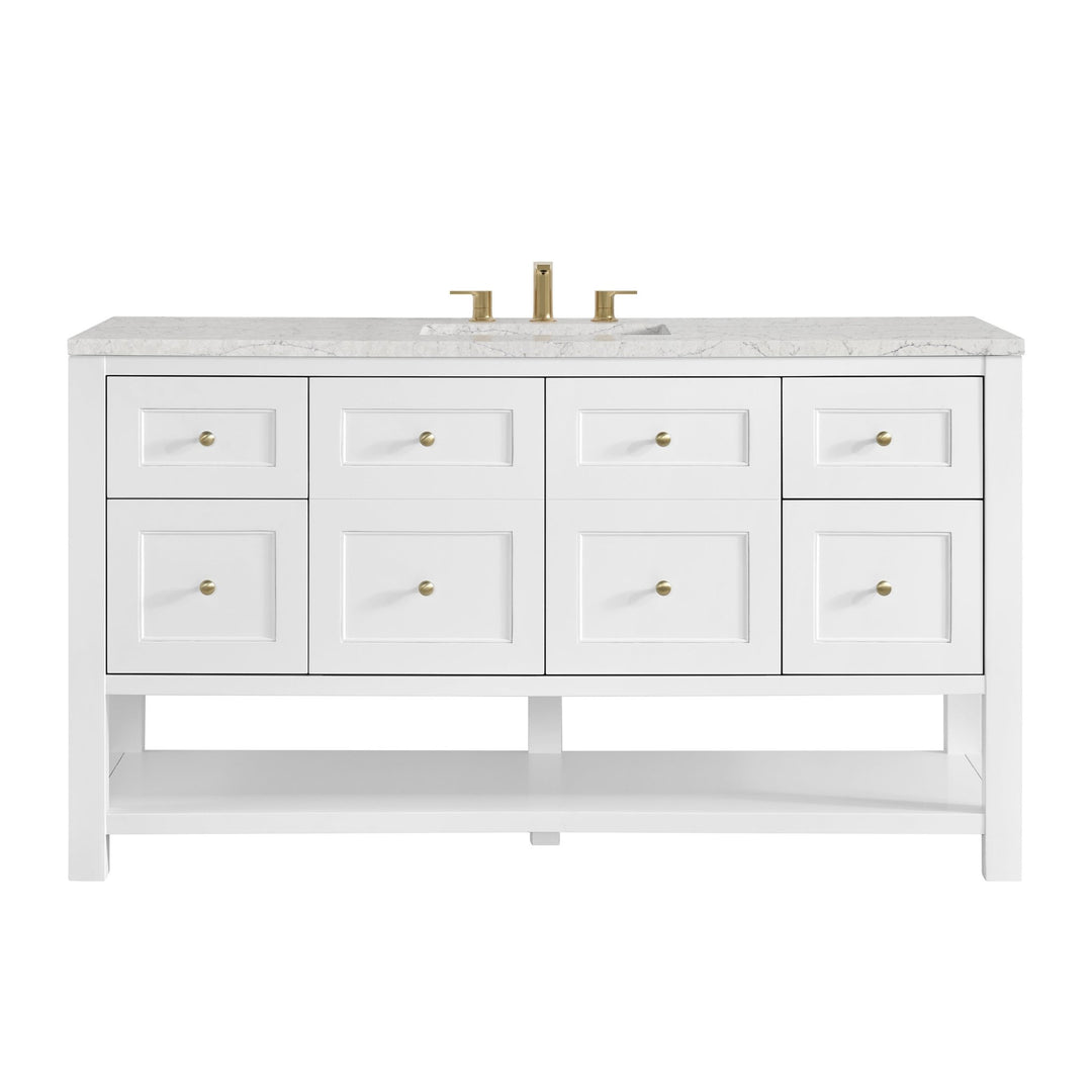 Breckenridge 60" Single Vanity, Bright White, w/ 3 CM Eternal Jasmine Pearl Silestone Top w/ FreePower Wireless Charger