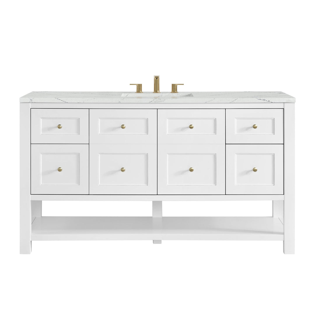 Breckenridge 60" Single Vanity, Bright White, w/ 3 CM Ethereal Noctis Silestone Top w/ FreePower Wireless Charger