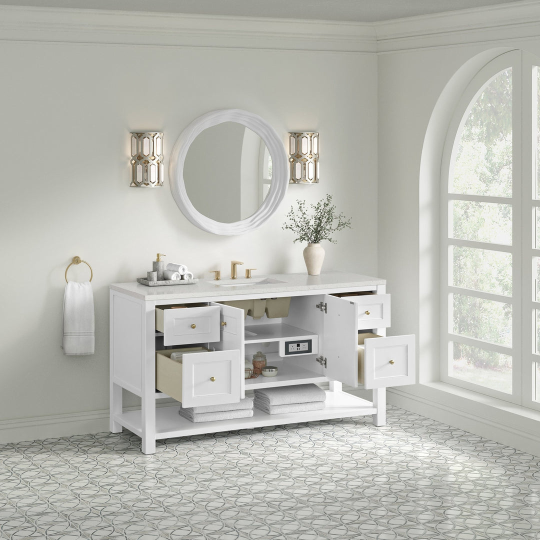Breckenridge 60" Single Vanity, Bright White, w/ 3 CM Lime Delight Quartz Top