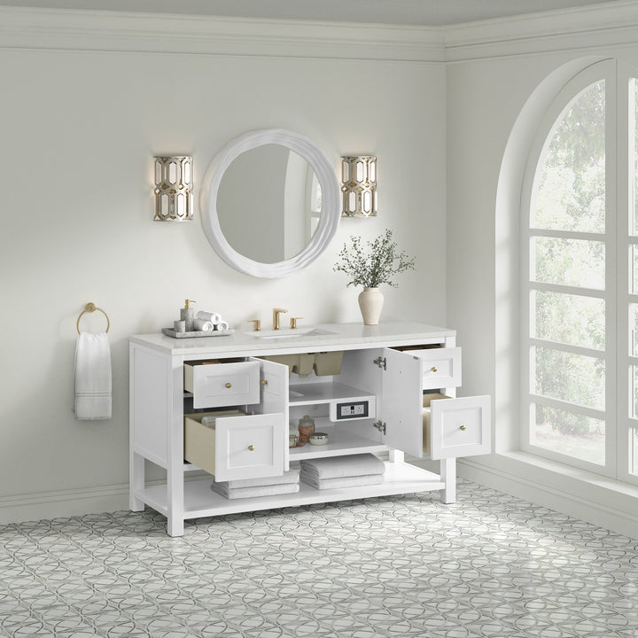 Breckenridge 60" Single Vanity, Bright White, w/ 3 CM Lime Delight Quartz Top