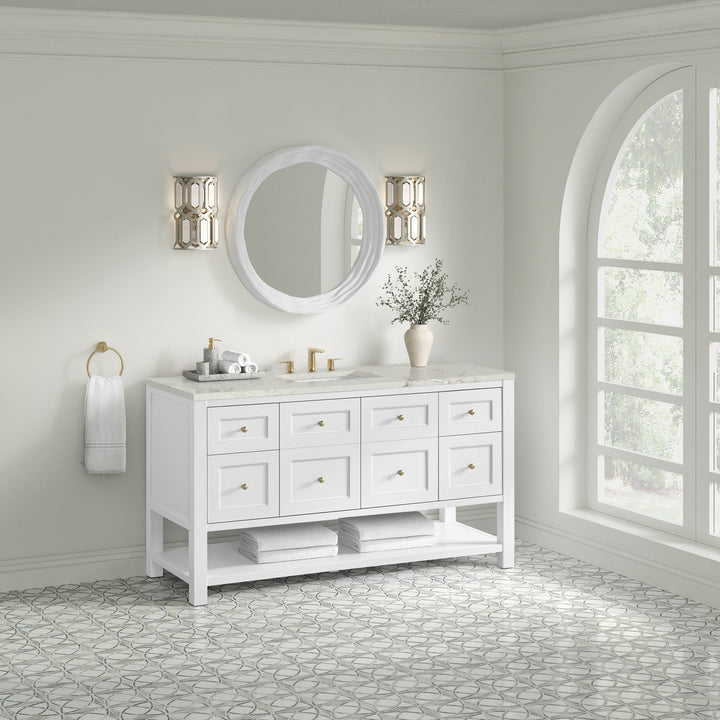 Breckenridge 60" Single Vanity, Bright White, w/ 3 CM Victorian Silver Quartz Top