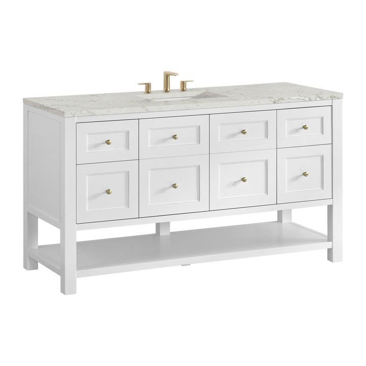 Breckenridge 60" Single Vanity, Bright White, w/ 3 CM Victorian Silver Quartz Top