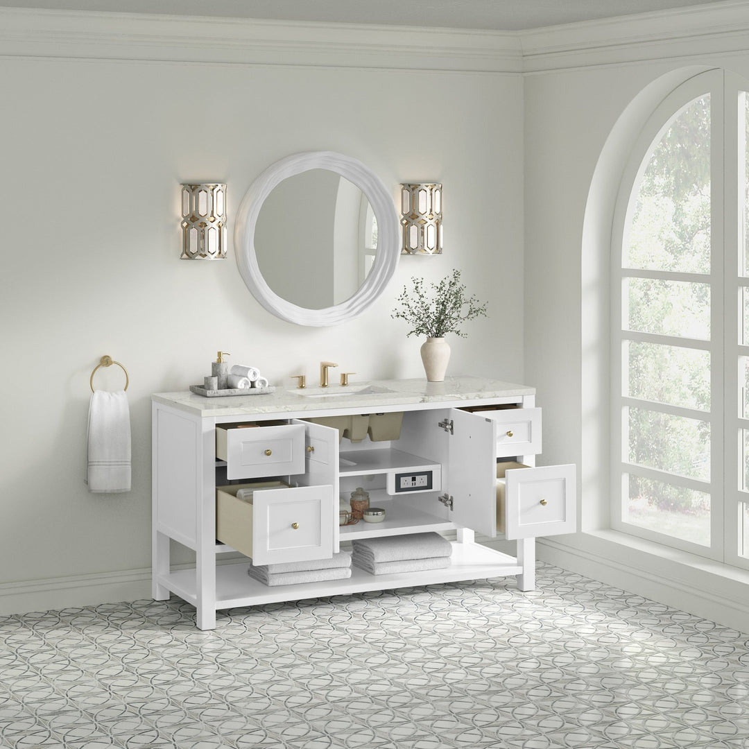 Breckenridge 60" Single Vanity, Bright White, w/ 3 CM Victorian Silver Quartz Top
