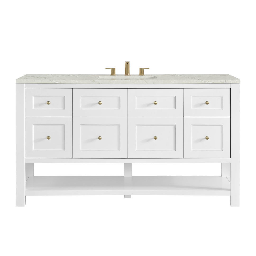 Breckenridge 60" Single Vanity, Bright White, w/ 3 CM Victorian Silver Quartz Top