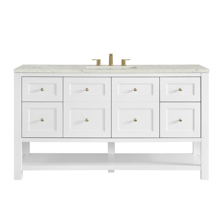 Breckenridge 60" Single Vanity, Bright White, w/ 3 CM Victorian Silver Silestone Top w/ FreePower Wireless Charger