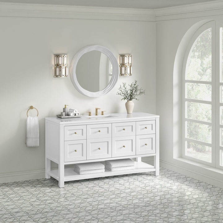 Breckenridge 60" Single Vanity, Bright White, w/ 3 CM White Zeus Quartz Top