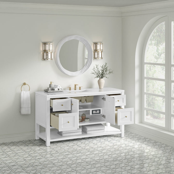 Breckenridge 60" Single Vanity, Bright White, w/ 3 CM White Zeus Quartz Top