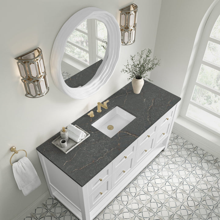 Breckenridge 60" Single Vanity Cabinet, Bright White w/ 3 CM Parisien Bleu Top