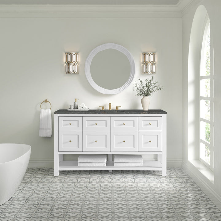 Breckenridge 60" Single Vanity Cabinet, Bright White w/ 3 CM Parisien Bleu Top