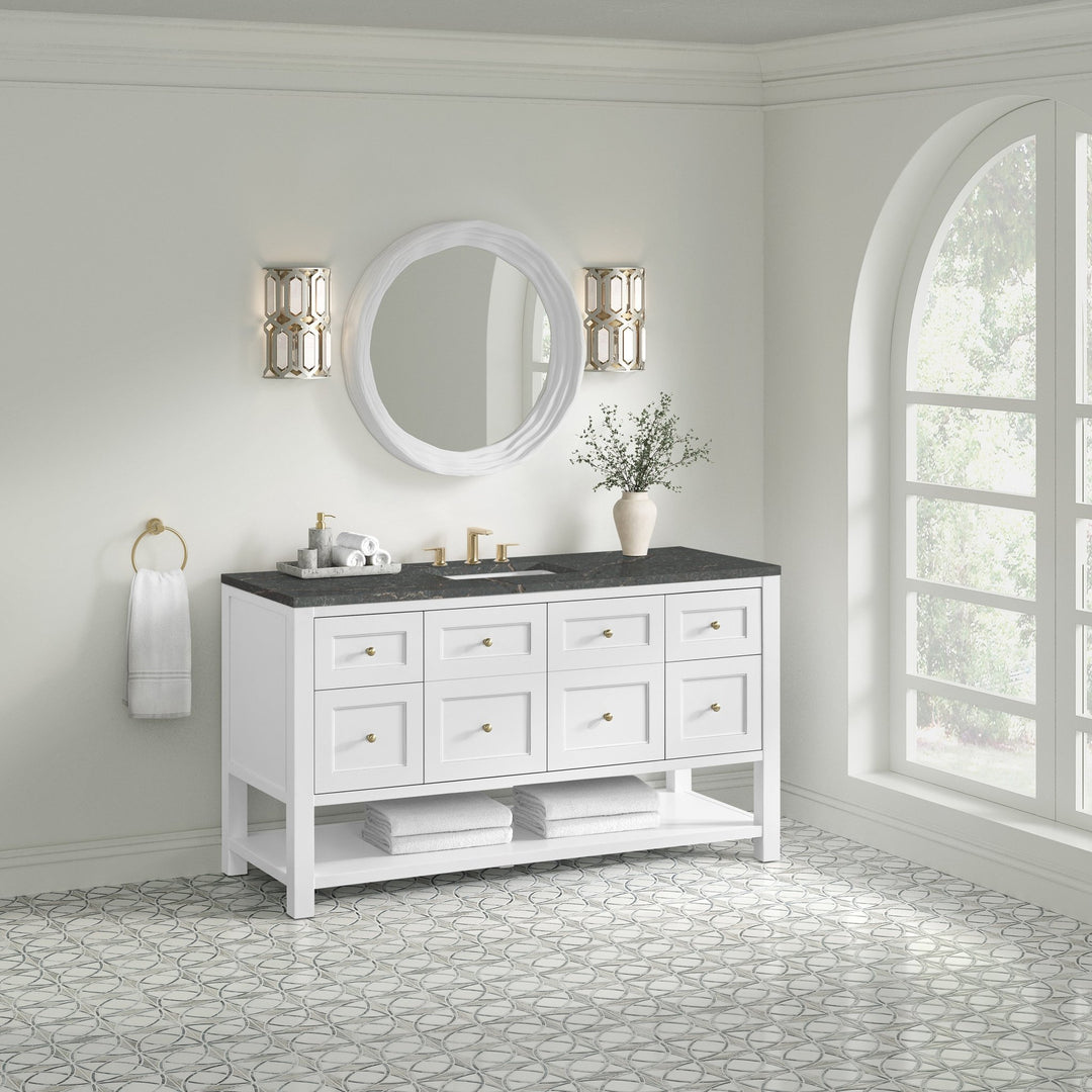 Breckenridge 60" Single Vanity Cabinet, Bright White w/ 3 CM Parisien Bleu Top