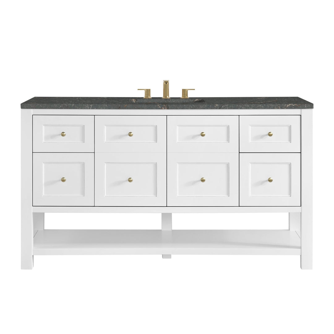 Breckenridge 60" Single Vanity Cabinet, Bright White w/ 3 CM Parisien Bleu Top w/ FreePower Wireless Charger