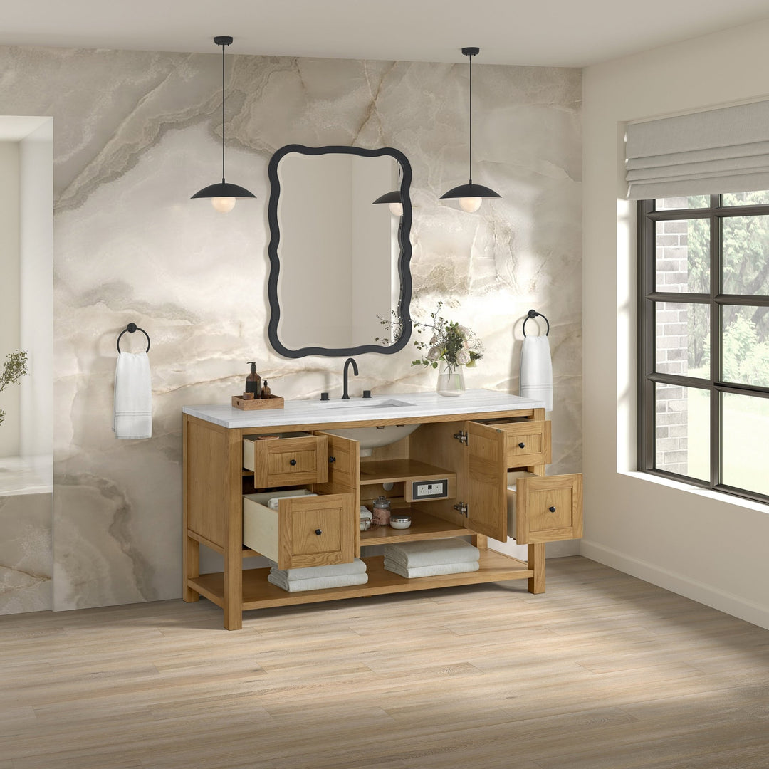 Breckenridge 60" Single Vanity, Light Natural Oak, w/ 3 CM Arctic Fall Solid Surface Top