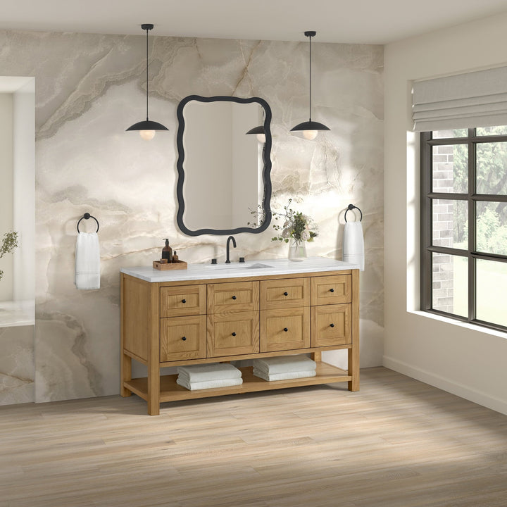 Breckenridge 60" Single Vanity, Light Natural Oak, w/ 3 CM Arctic Fall Solid Surface Top