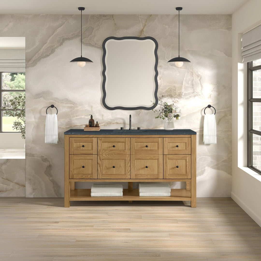 Breckenridge 60" Single Vanity, Light Natural Oak, w/ 3 CM Charcoal Soapstone Quartz Top