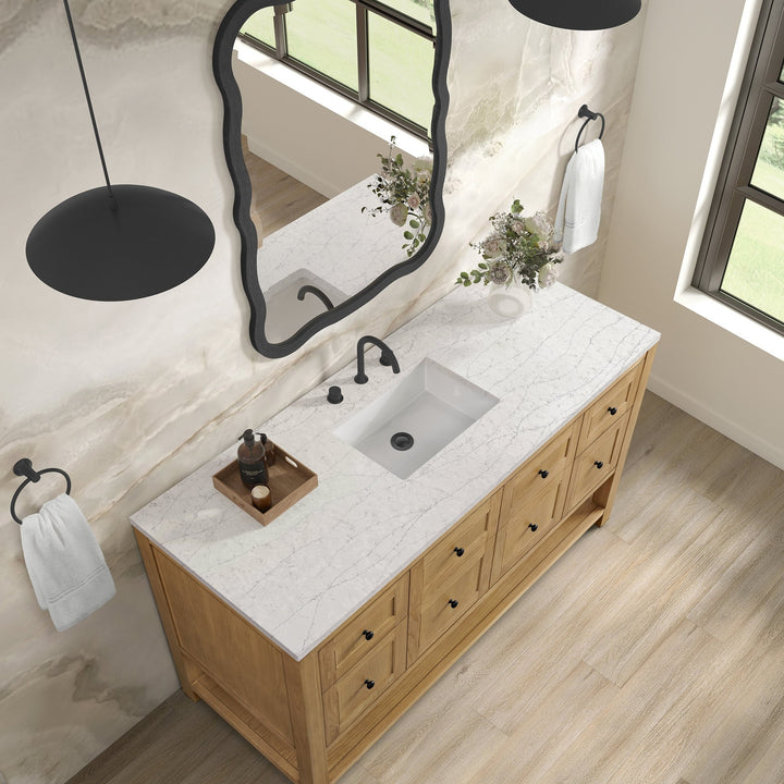 Breckenridge 60" Single Vanity, Light Natural Oak, w/ 3 CM Eternal Jasmine Pearl Quartz Top