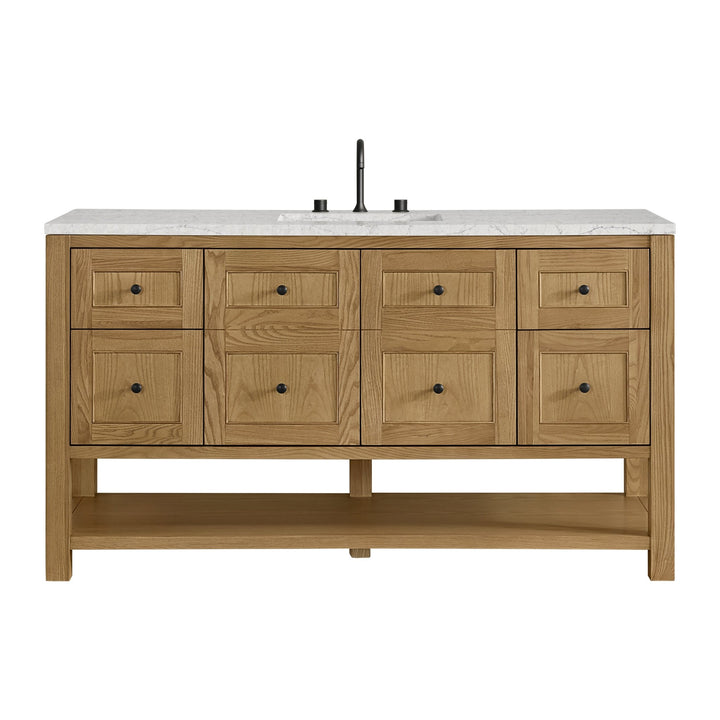 Breckenridge 60" Single Vanity, Light Natural Oak, w/ 3 CM Eternal Jasmine Pearl Quartz Top