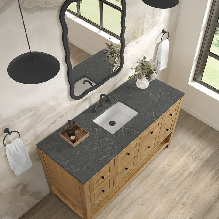 Breckenridge 60" Single Vanity, Light Natural Oak w/ 3 CM Parisien Bleu Top w/ FreePower Wireless Charger