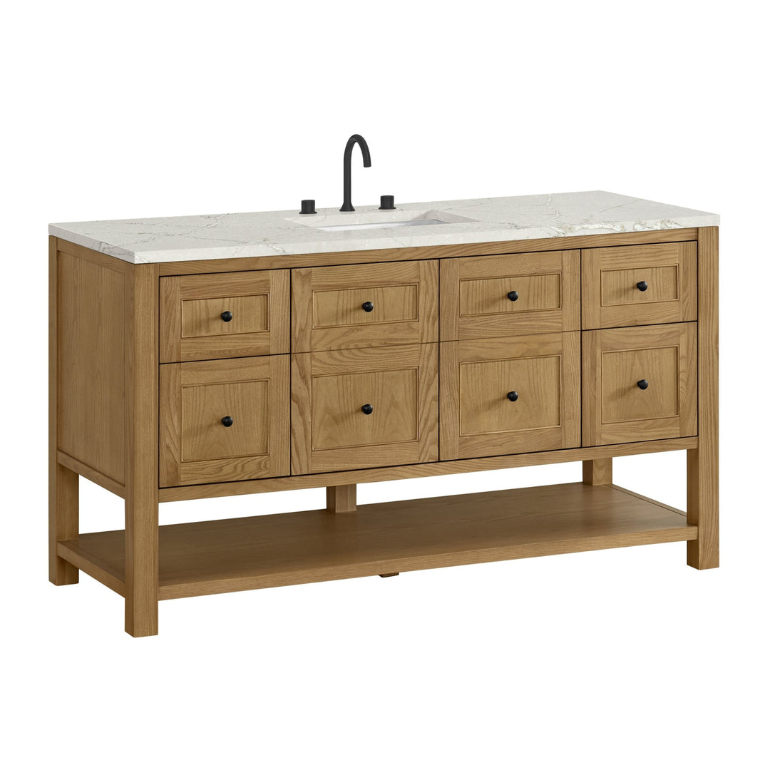 Breckenridge 60" Single Vanity, Light Natural Oak, w/ 3 CM Victorian Silver Quartz Top