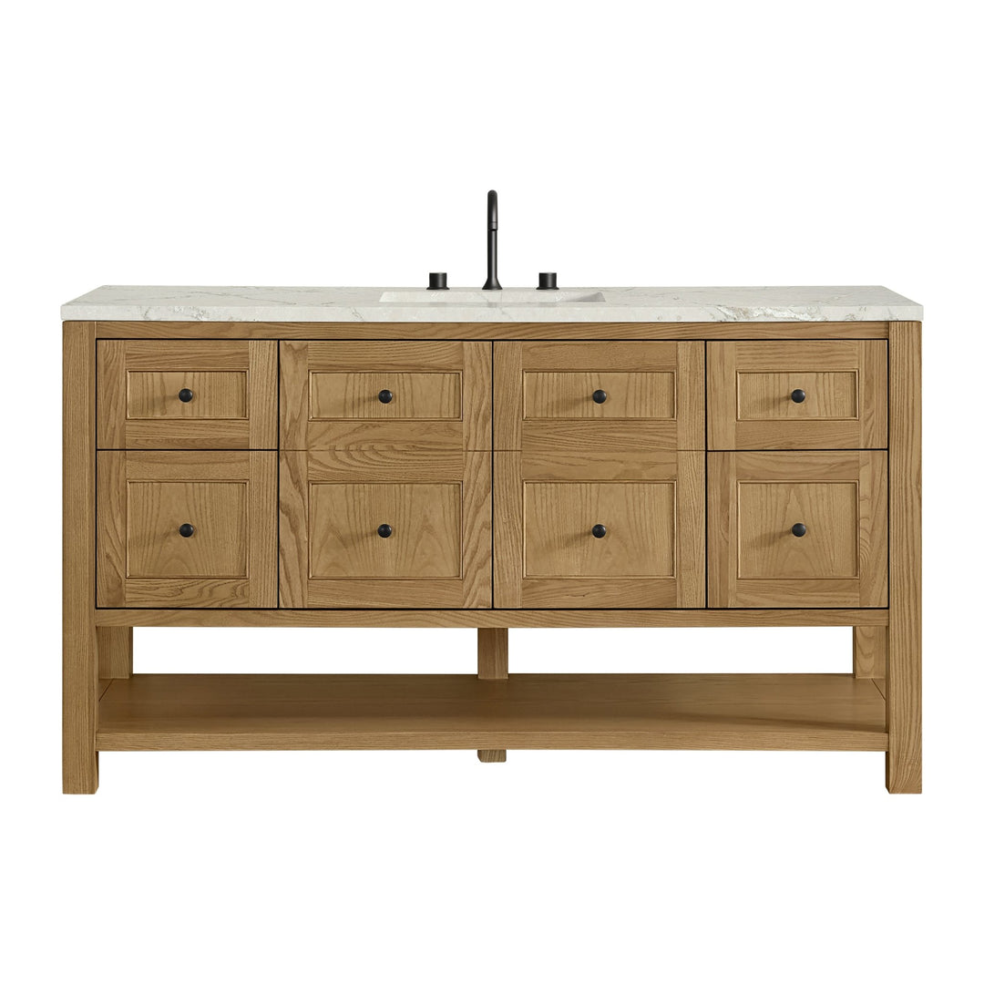 Breckenridge 60" Single Vanity, Light Natural Oak, w/ 3 CM Victorian Silver Quartz Top