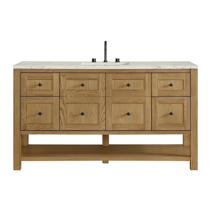 Breckenridge 60" Single Vanity, Light Natural Oak, w/ 3 CM Victorian Silver Quartz Top