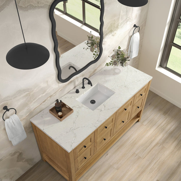Breckenridge 60" Single Vanity, Light Natural Oak, w/ 3 CM Victorian Silver Quartz Top