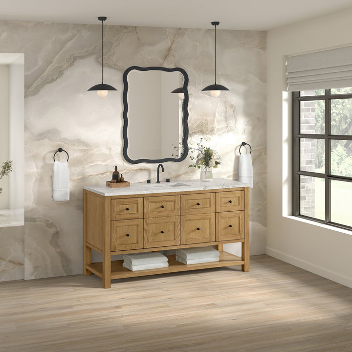 Breckenridge 60" Single Vanity, Light Natural Oak, w/ 3 CM Victorian Silver Silestone Top w/ FreePower Wireless Charger