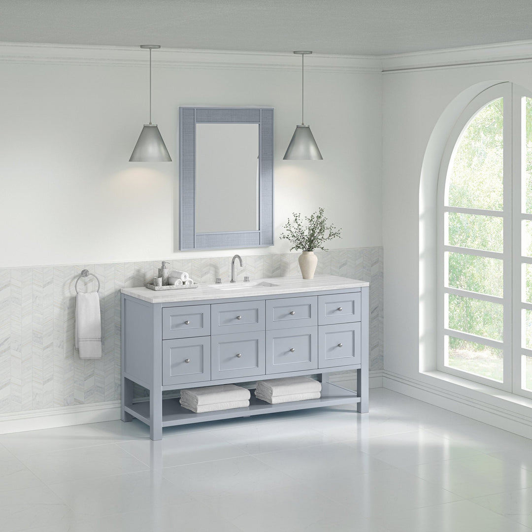 Breckenridge 60" Single Vanity, Serenity Blue, w/ 3 CM Arctic Fall Solid Surface Top