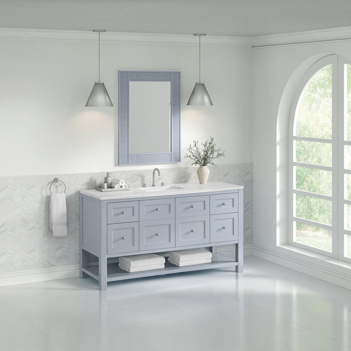 Breckenridge 60" Single Vanity, Serenity Blue, w/ 3 CM Arctic Fall Solid Surface Top